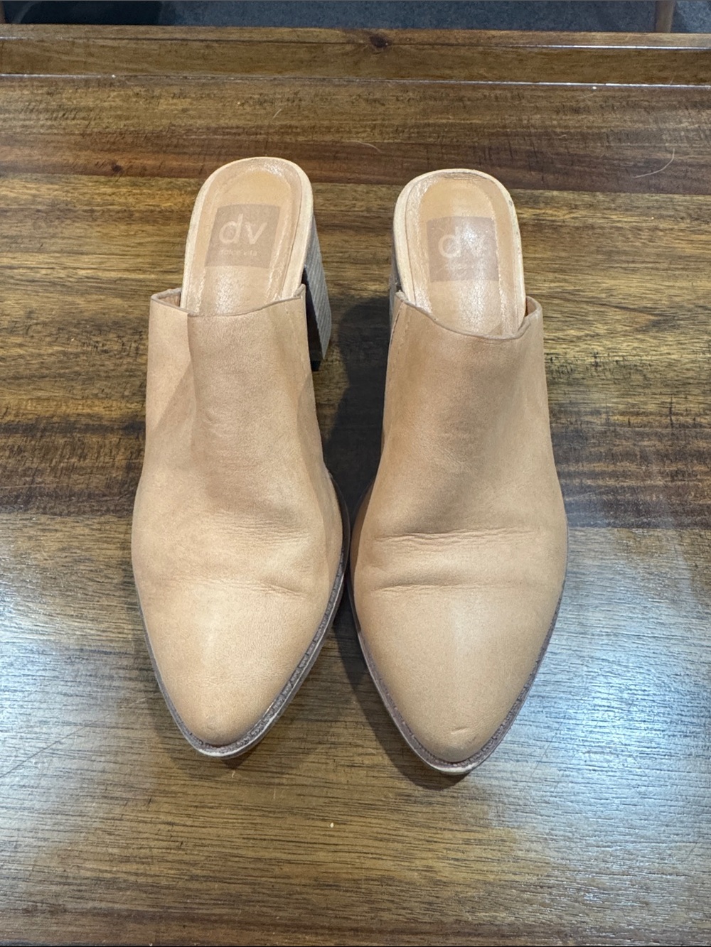 DV by Dolce Vita Tan Leather Pointed-Toe Slip-On Mules